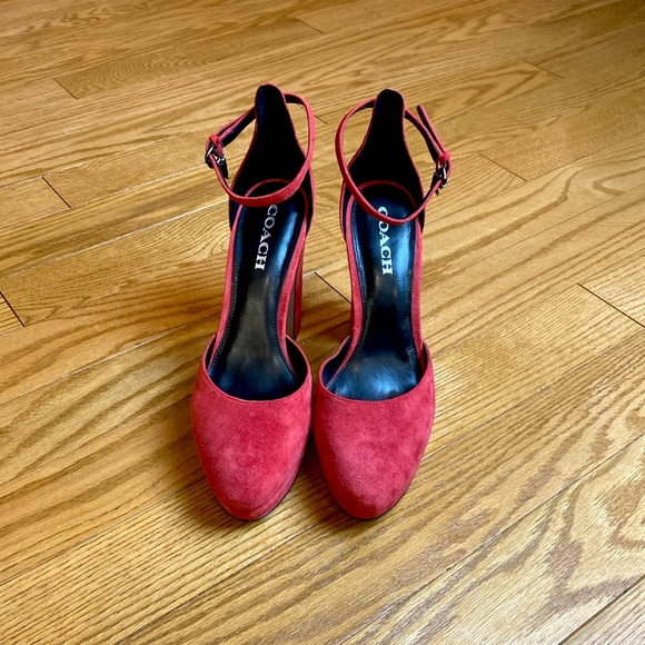 Red suede Coach platform heels - Picture 2 of 4